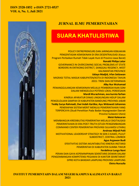 					Lihat Vol 6 No 1 (2021): JURNAL ILMU PEMERINTAHAN SUARA KHATULISTIWA
				