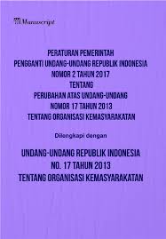 Cover PERATURAN PENGGANTI UNDANG-UNDANG REPUBLIK INDONESIA NOMOR 2 TAHUN 2017 TENTANG PERUBAHAN ATAS UNDANG-UNDANG NOMOR 17 TAHUN 2013 TENTANG ORGANISASI KEMASYARAKATAN :  Dilengkapi dengan Undang-Undang No.17 Tahun 2013 Tentang Organisasi Kemasyarakatan / INDONESIA