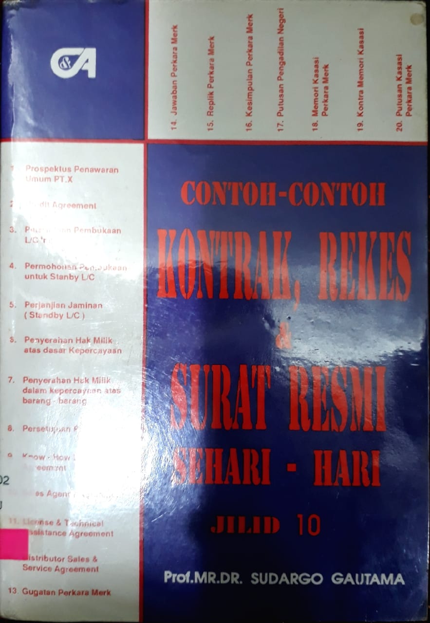 Cover CONTOH-CONTOH KONTRAK, REKES & SURAT RESMI SEHARI-HARI JILID 10 / SUDARGO GAUTAMA