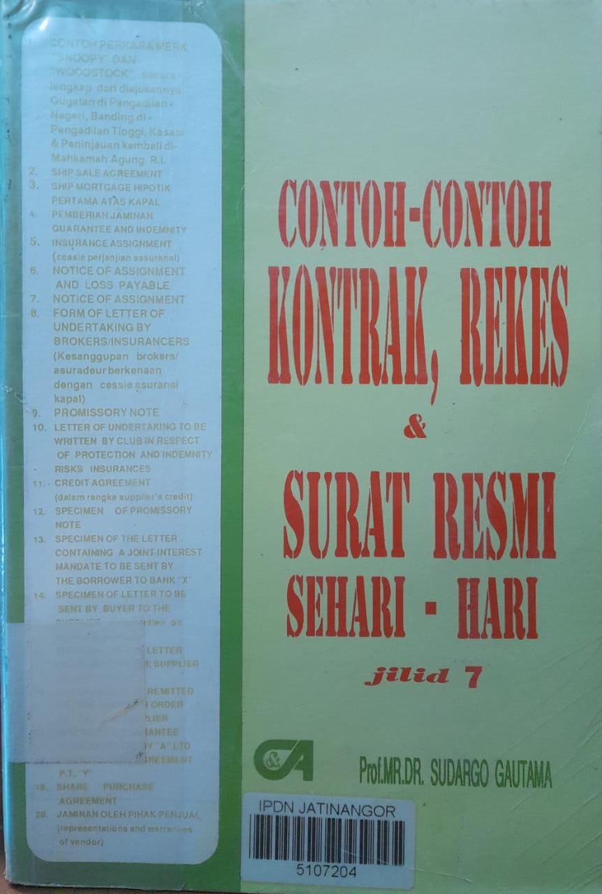Cover CONTOH-CONTOH KONTRAK, REKES & SURAT RESMI SEHARI-HARI JILID 7 / SUDARGO GAUTAMA