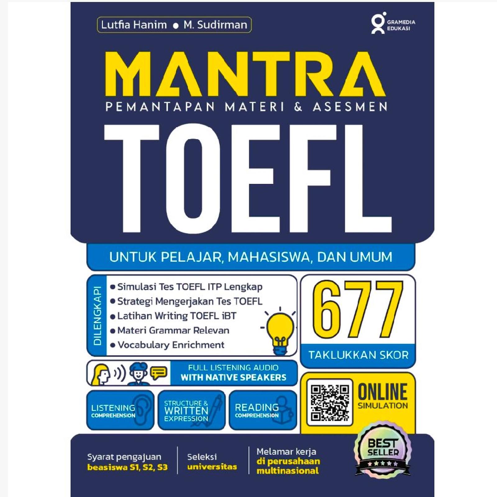 Cover MANTRA  (PEMANTAPAN MATERI & ASESMEN ) TOEFL :  Untuk Pelajar, Mahasiswa, Dan Umum Di Lengkapi ,Simulasi Tes Toefl ITP Lengkap dll / LUTFIA  HANIM, M. SUDIRMAN