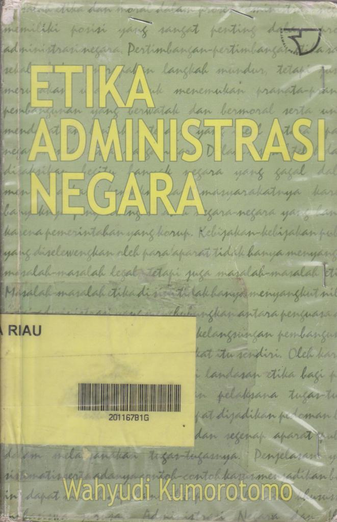 Cover ETIKA ADMINISTRASI NEGARA / WAHYUDI KUMOROTOMO